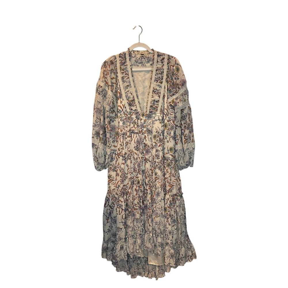 Free People Cassis Floral Sheer Tiered Maxi Dress